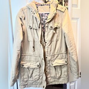 Aeropostale Women's Beige Utility Jacket with Floral Lining